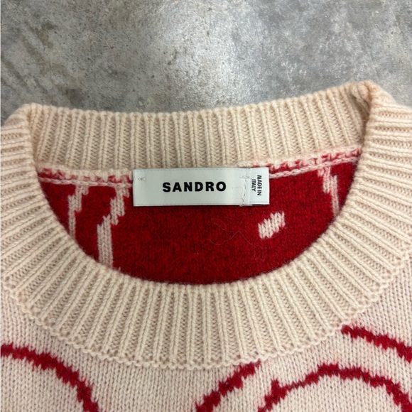 Sandro Cream and Red Crewneck Sweater with Playful Smiley‎ Pattern - Picture 2 of 3